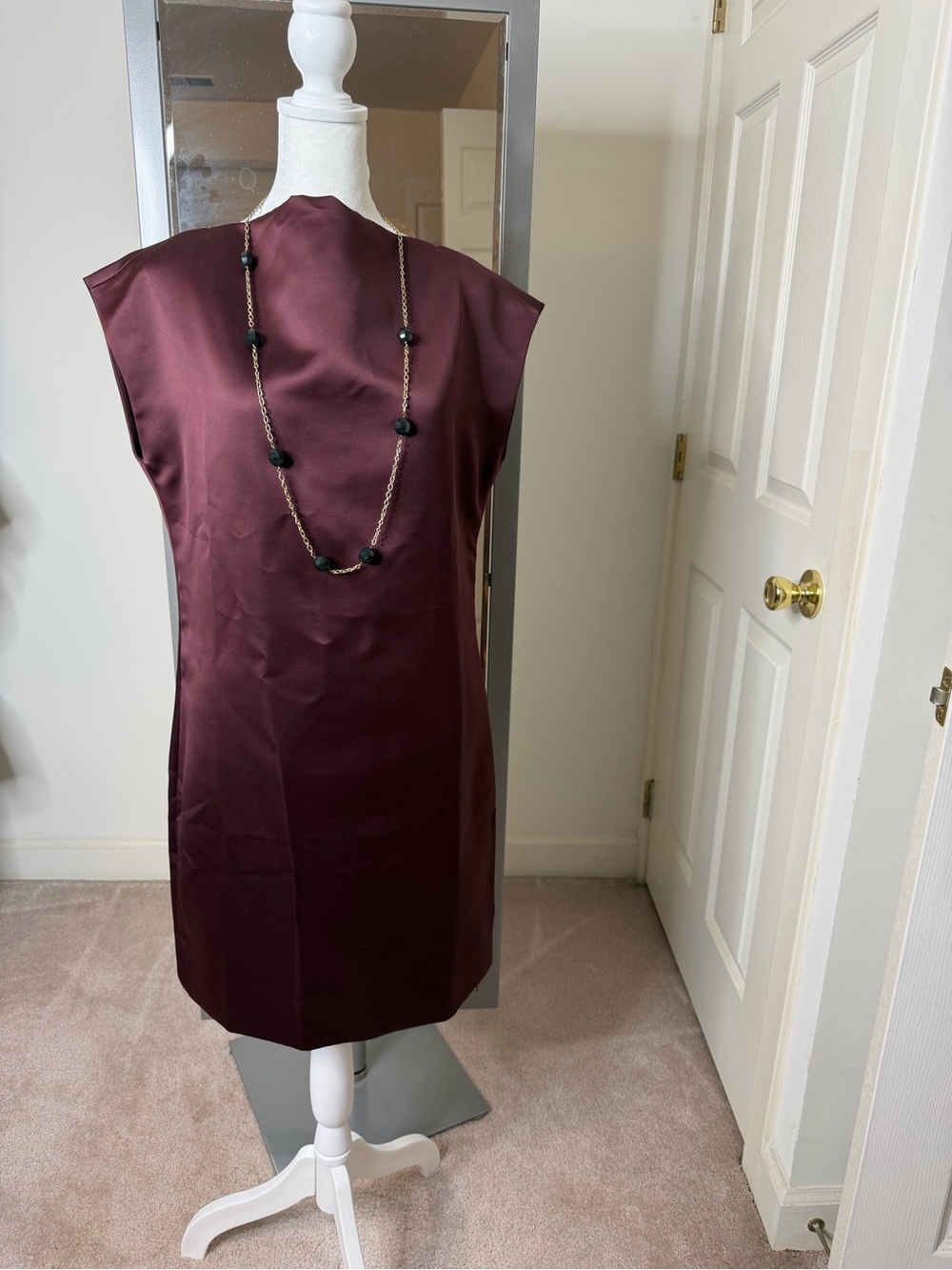 J. Crew Sleeveless Satin Shift Dress in Deep Wine